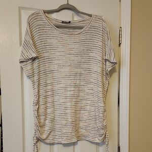 Lane Bryant Cream Striped Short Sleeve Tee with Side Ties